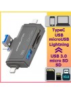 Кардридер USB-C + USB-A 3.0 + microUSB + Lightning  для карт памяти TF/SD и USB флешек Орбита OT-PCR27